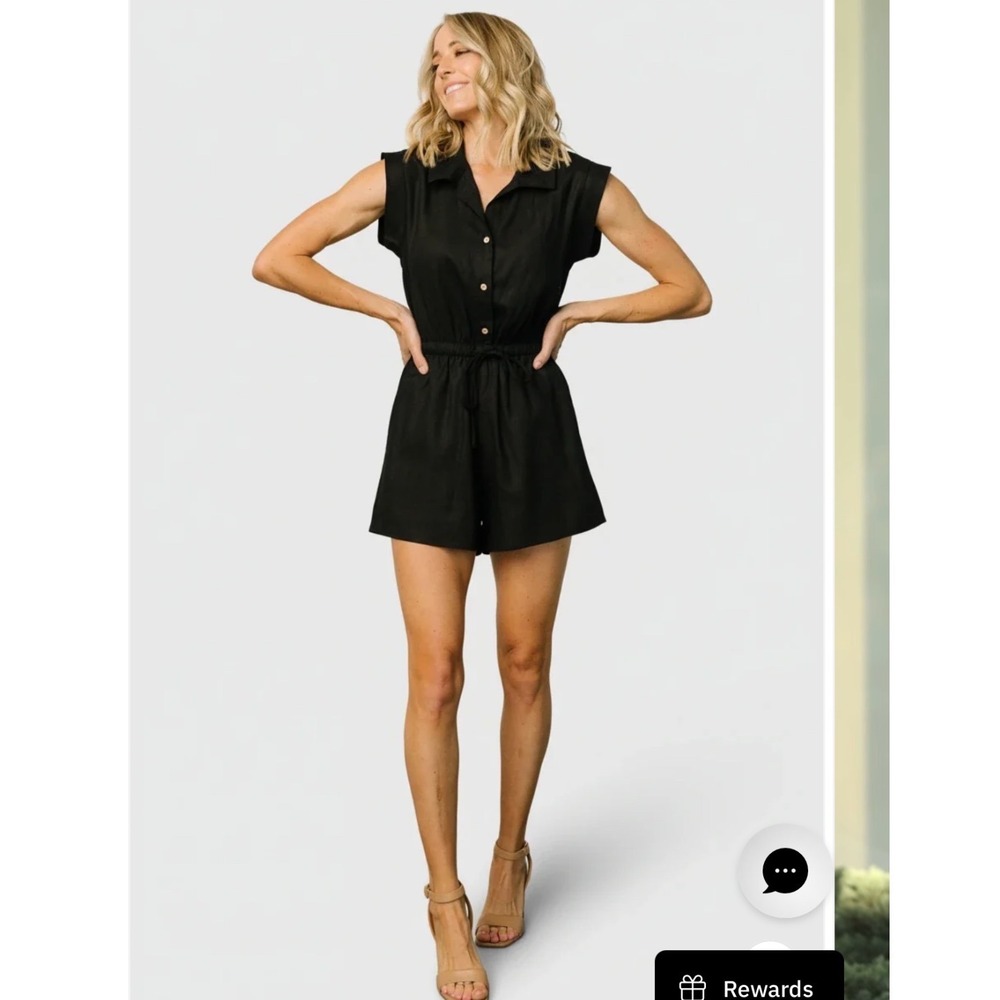 Baltic Born Black Toni Romper Button Front Linen Blend Small Minimalist Coastal